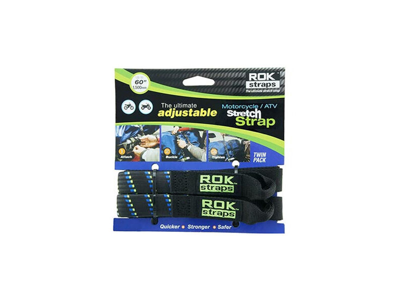 ROK STRAPS Motorcycle Adjustable Stretch Strap Black/Blue/Green 2 Pack (ROK058) click to zoom image