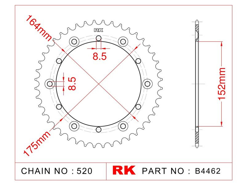 RK CHAINS Sprocket Rear RK-B4462-42 JTR853 Afam 12500 click to zoom image