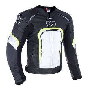 OXFORD Strada MS Leather Sports Jacket Black/ White/ Fluo 