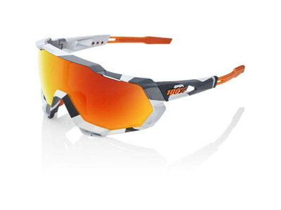 100% Glasses Speedtrap - Soft Tact Grey Camo - HiPER Red Multilayer Mirror Lens