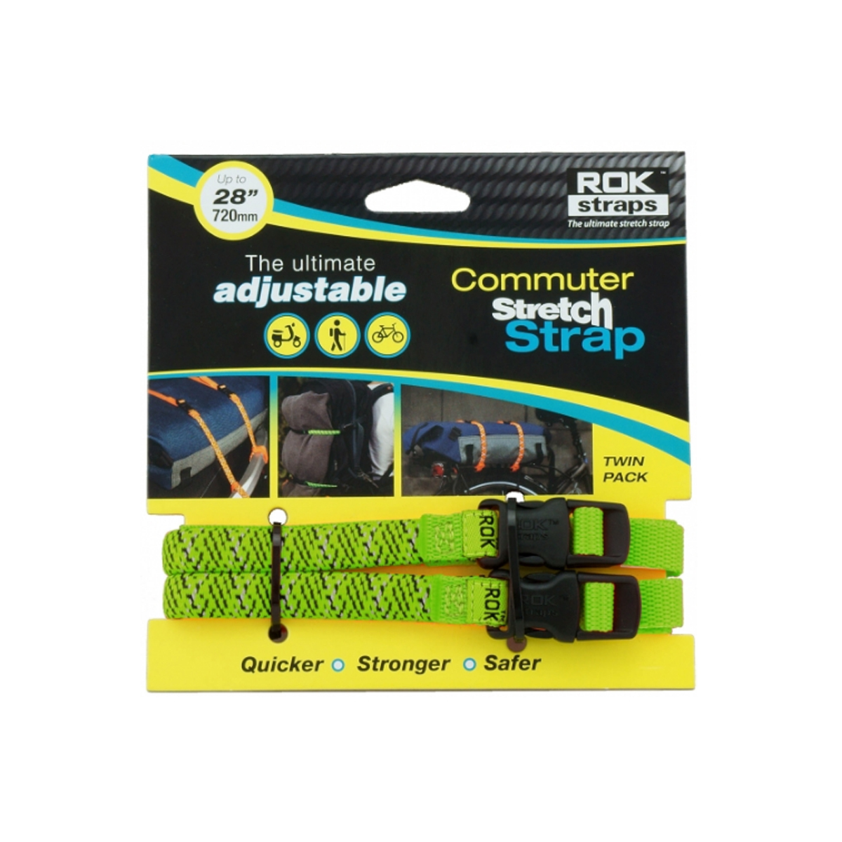 ROK STRAPS Commuter Adjustable Stretch Strap Green Reflective 2