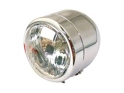 BIKE IT Universal Single Round Dominator Headlight Chrome Bottom Mount E-Marked Halogen-Bulb H4 12V 60/55W