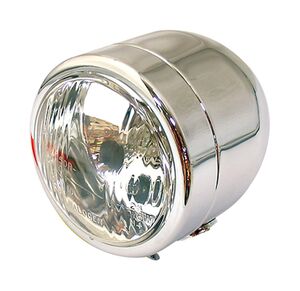 BIKE IT Universal Single Round Dominator Headlight Chrome Bottom Mount E-Marked Halogen-Bulb H4 12V 60/55W 