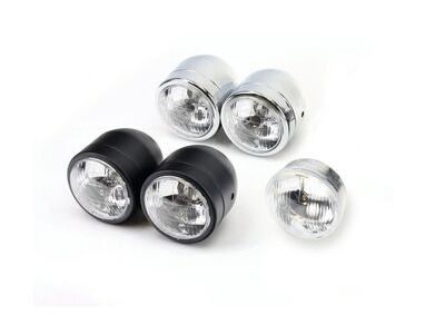 BIKE IT Universal Twin Round Dominator Headlight Chrome Bottom Mount E-Marked Halogen-Bulb H4 12V 60/55W