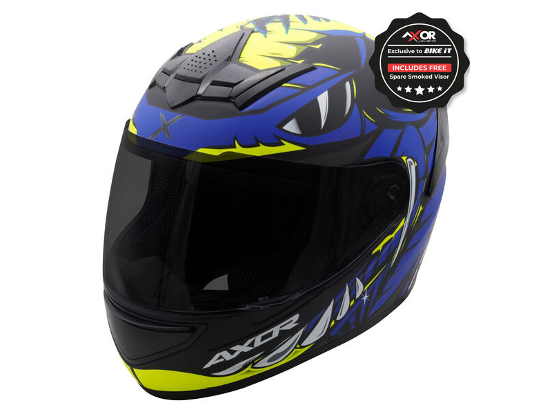 AXOR Rage Full Face Helmet - Python Blue Yellow Black Matt click to zoom image