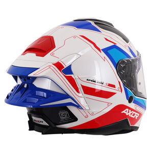 AXOR Brutale Full Face Helmet With Dual Spoiler Ryden White Red Blue click to zoom image