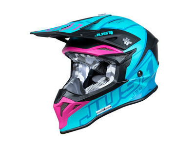 Just1 J39 Motocross Helmet Thruster Petrol Blue Fuxia Black
