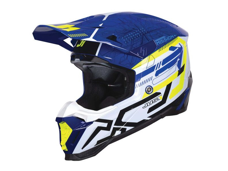 JUST1 J40 Motocross Helmet Mission Fluo Yellow Blue Gloss click to zoom image