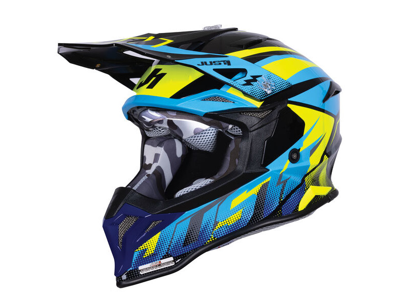 JUST1 J39 Motocross Helmet Revo Blue Fluo Yellow Black Gloss click to zoom image