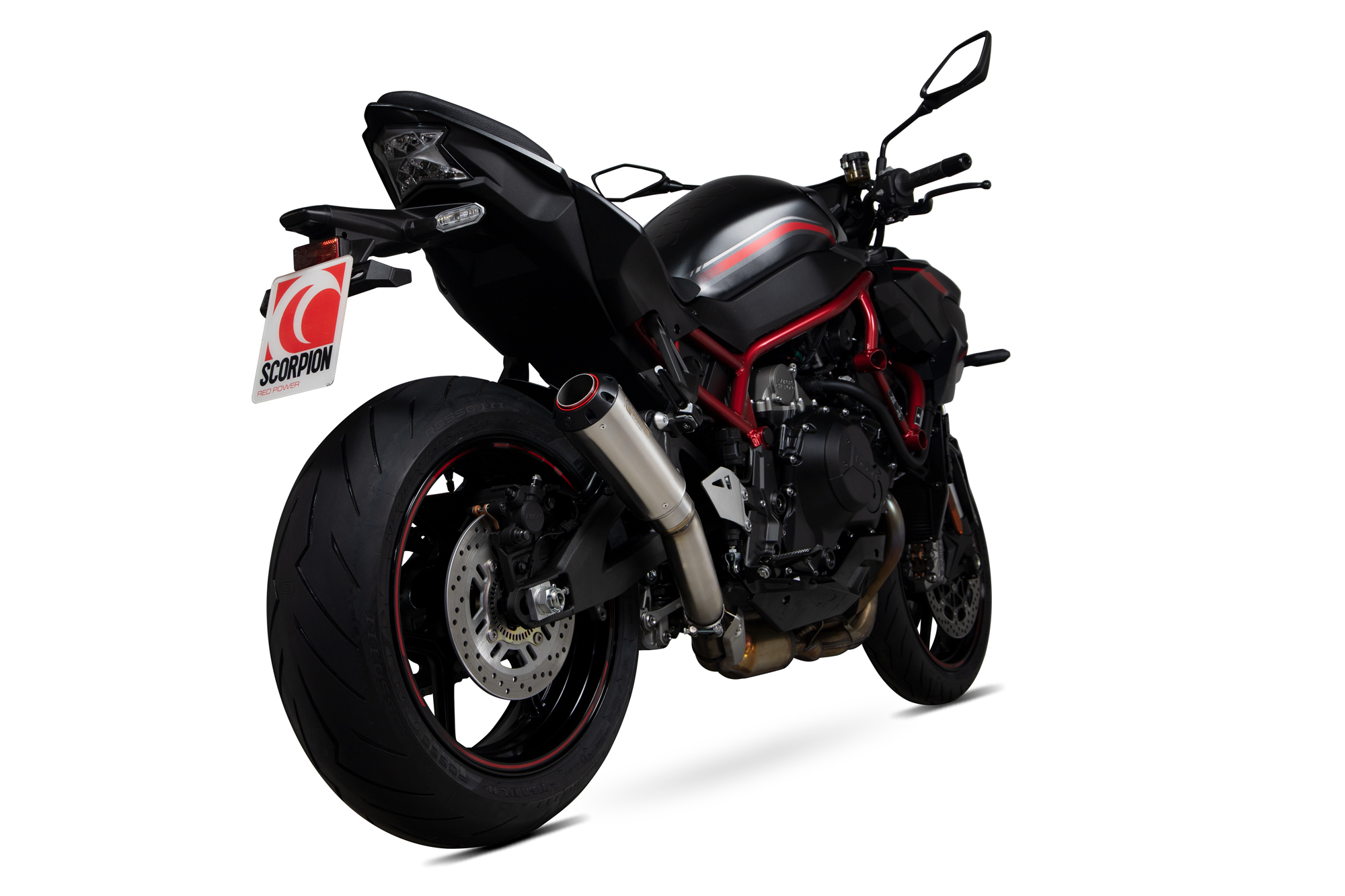 Scorpion Red Power Slip-On Exhaust For Kawasaki Z H2 2020-2024 - Brushed Stainless