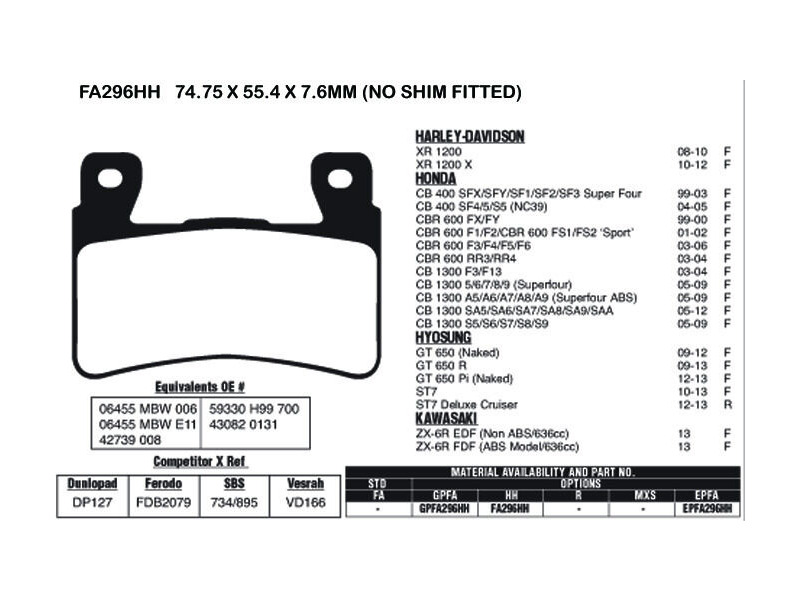 EBC BRAKES Brake Pads FA296HH click to zoom image