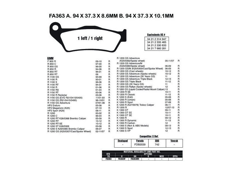 EBC BRAKES Brake Pads FA363 click to zoom image