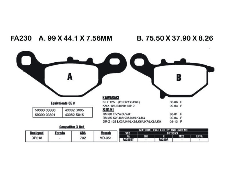 EBC BRAKES Brake Pads FA230R-SPECIAL ORDER click to zoom image