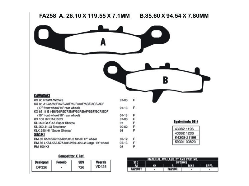 EBC BRAKES Brake Pads FA258R-SPECIAL ORDER click to zoom image