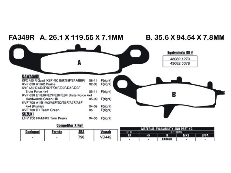 EBC BRAKES Brake Pads FA349R-SPECIAL ORDER click to zoom image