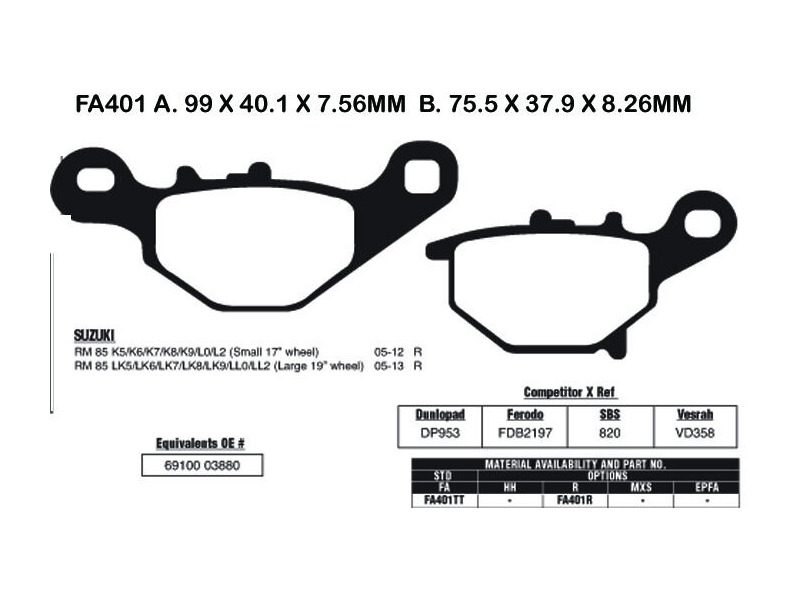 EBC BRAKES Brake Pads FA401TT click to zoom image