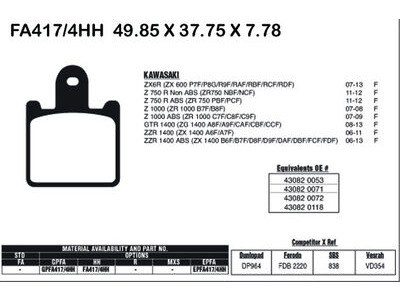 EBC BRAKES Brake Pads FA417/4HH (4 Pcs Per Set)