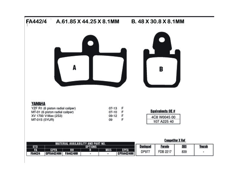 EBC BRAKES Brake Pads FA442/4 (4 Pcs Per Set) click to zoom image