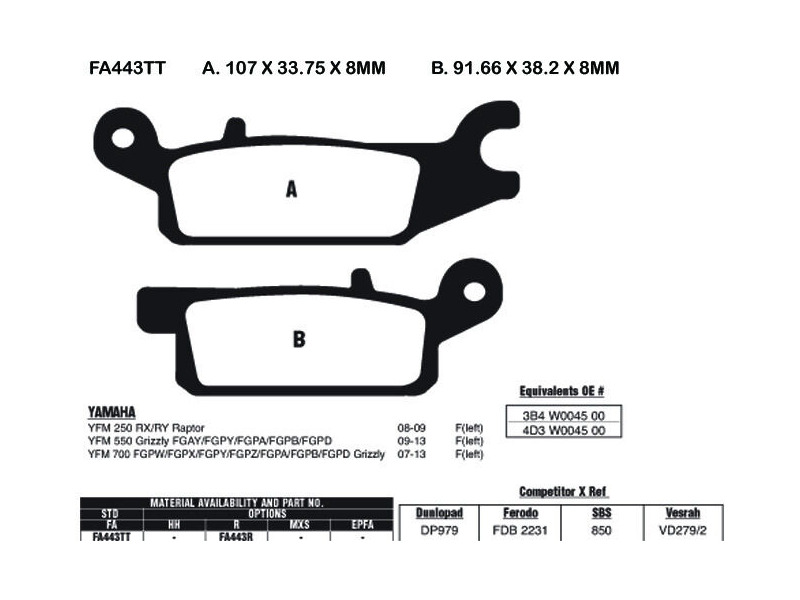 EBC BRAKES Brake Pads FA443TT click to zoom image