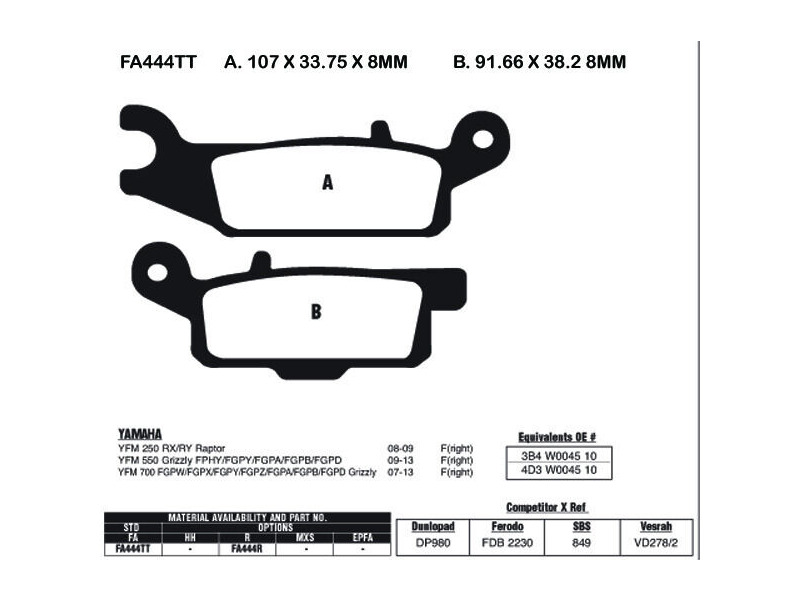 EBC BRAKES Brake Pads FA444R-SPECIAL ORDER click to zoom image