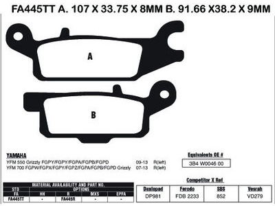 EBC BRAKES Brake Pads FA445R-SPECIAL ORDER