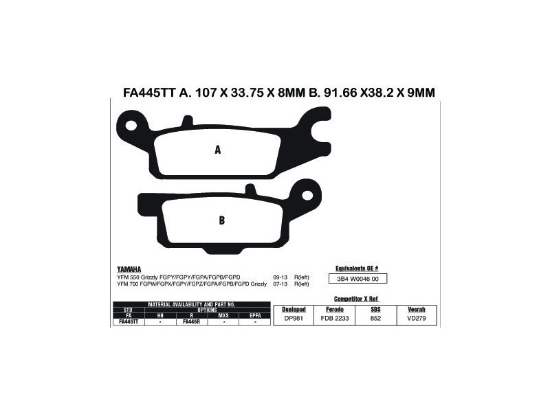 EBC BRAKES Brake Pads FA445R-SPECIAL ORDER click to zoom image