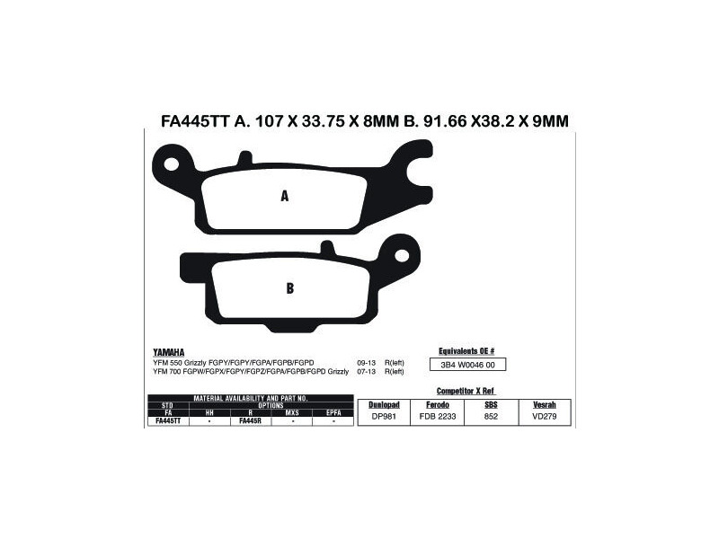 EBC BRAKES Brake Pads FA445TT-SPECIAL ORDER click to zoom image