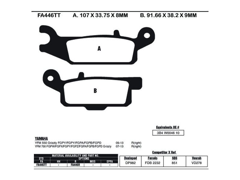 EBC BRAKES Brake Pads FA446R-SPECIAL ORDER click to zoom image