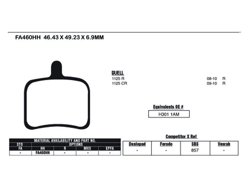 EBC BRAKES Brake Pads FA460HH-SPECIAL ORDER click to zoom image
