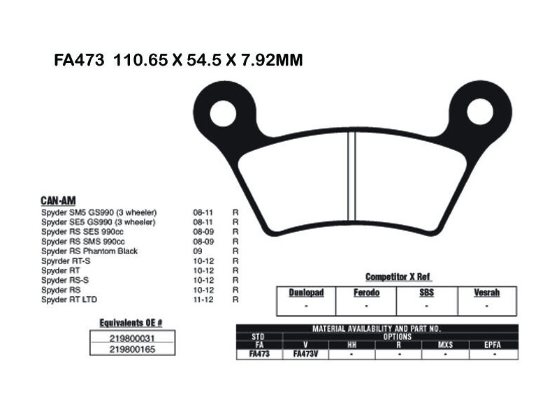 EBC BRAKES Brake Pads FA473-SPECIAL ORDER click to zoom image