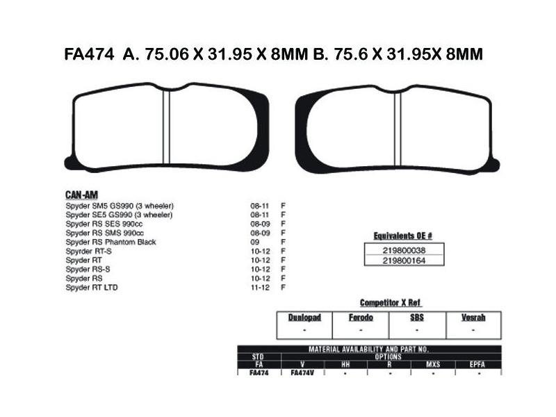 EBC BRAKES Brake Pads FA474-SPECIAL ORDER click to zoom image