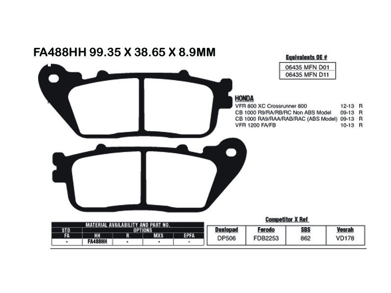 EBC BRAKES Brake Pads FA488HH click to zoom image