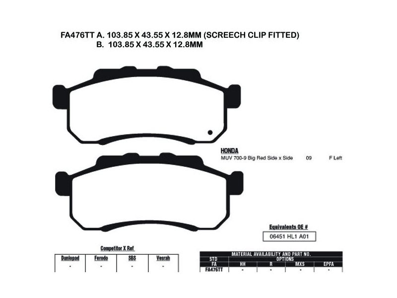 EBC BRAKES Brake Pads FA476TT-SPECIAL ORDER click to zoom image