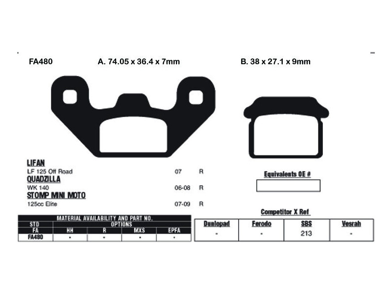 EBC BRAKES Brake Pads FA480 click to zoom image