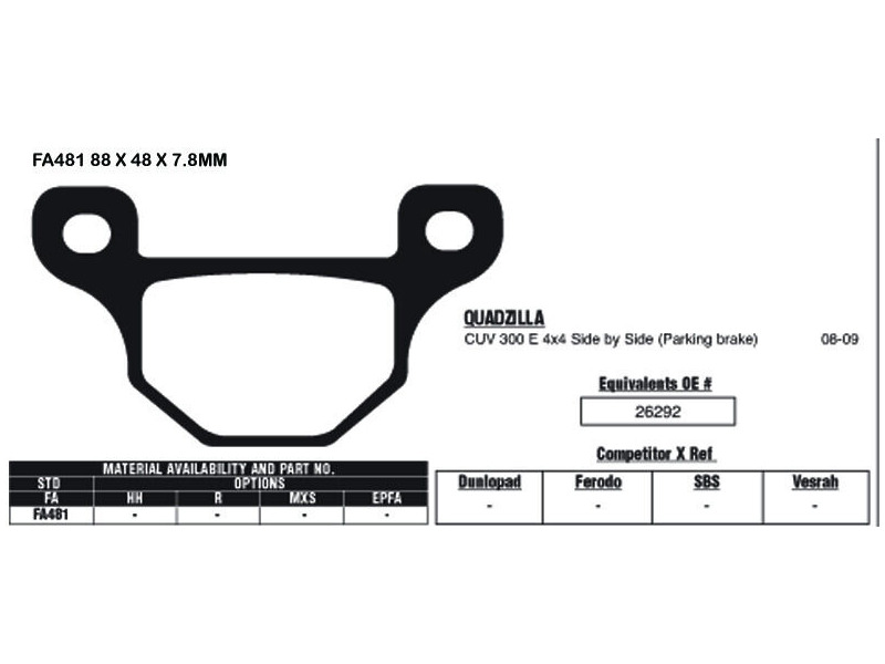 EBC BRAKES Brake Pads FA481-SPECIAL ORDER click to zoom image