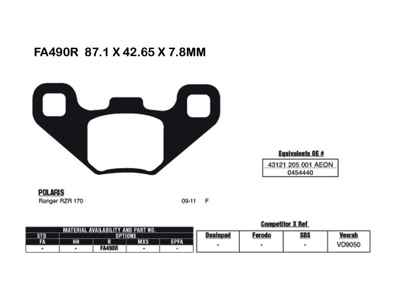 EBC BRAKES Brake Pads FA490R-SPECIAL ORDER click to zoom image