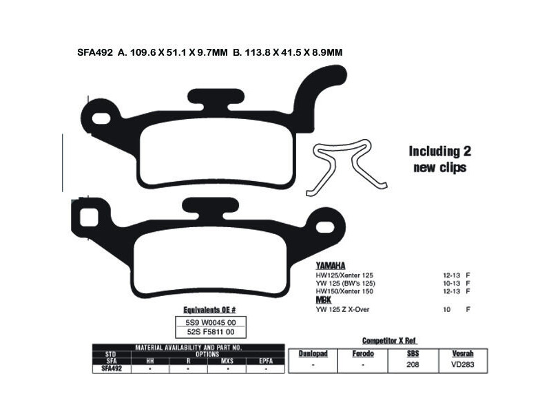 EBC BRAKES Brake Pads SFA492 click to zoom image