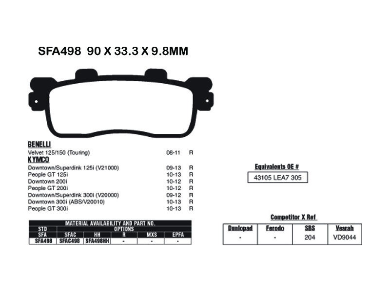 EBC BRAKES Brake Pads SFA498HH click to zoom image