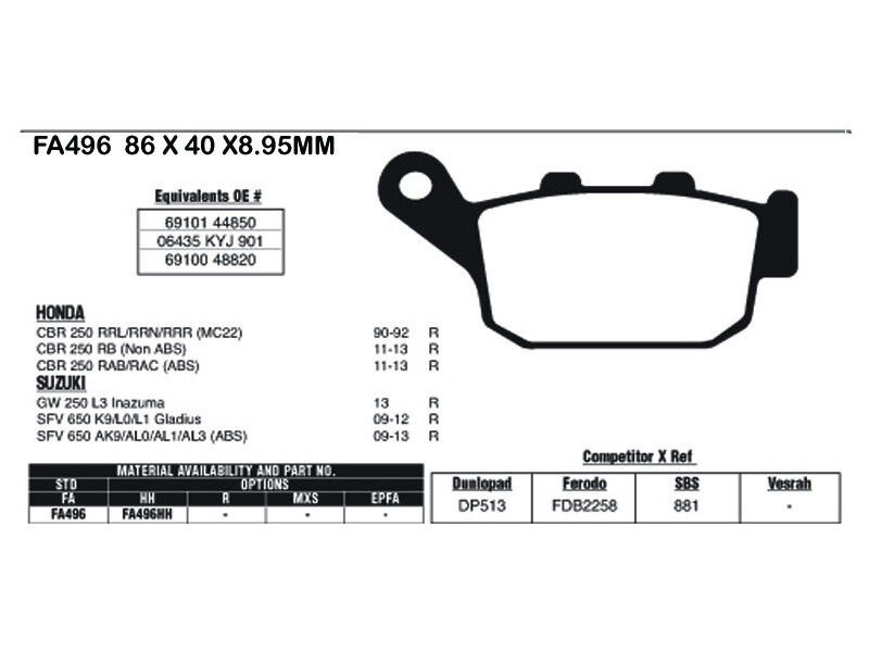 EBC BRAKES Brake Pads FA496 click to zoom image