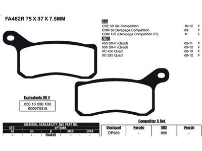 EBC BRAKES Brake Pads FA462R-SPECIAL ORDER