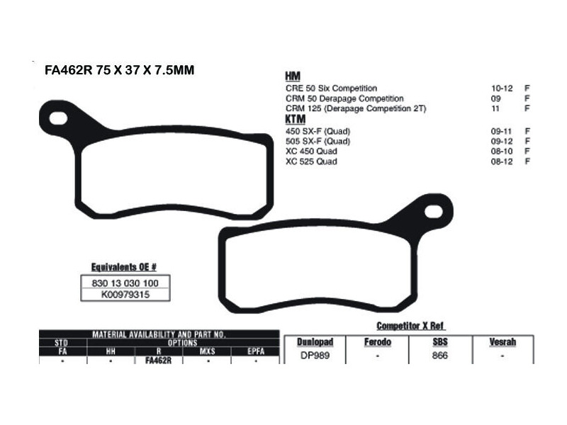 EBC BRAKES Brake Pads FA462R-SPECIAL ORDER click to zoom image