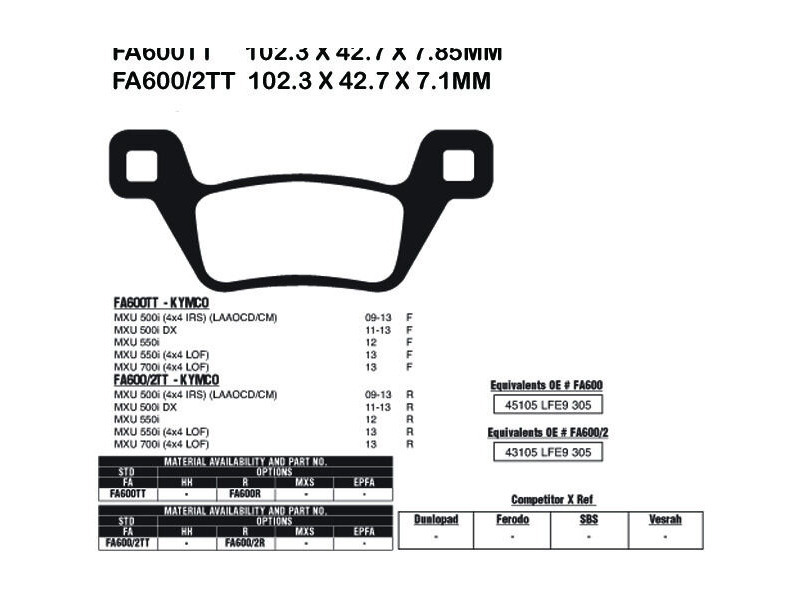 EBC BRAKES Brake Pads FA600/2TT click to zoom image