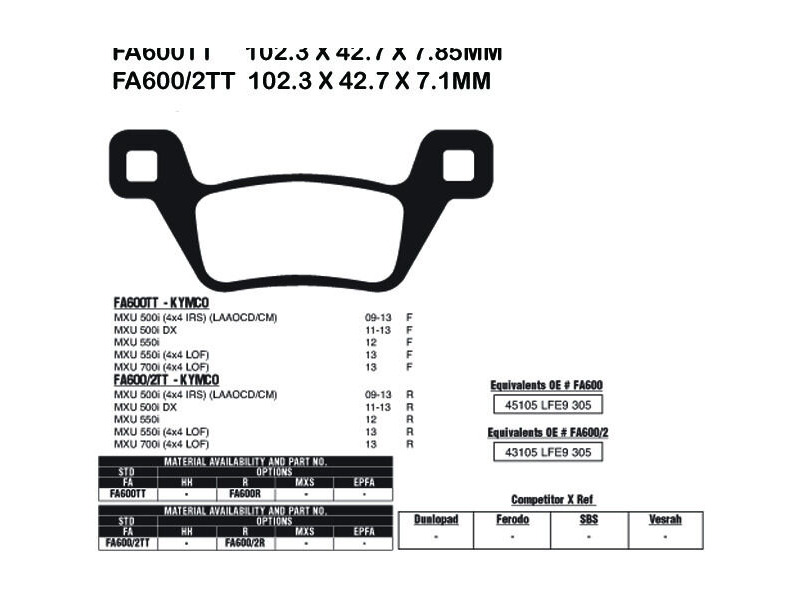 EBC BRAKES Brake Pads FA600/2R-SPECIAL ORDER click to zoom image