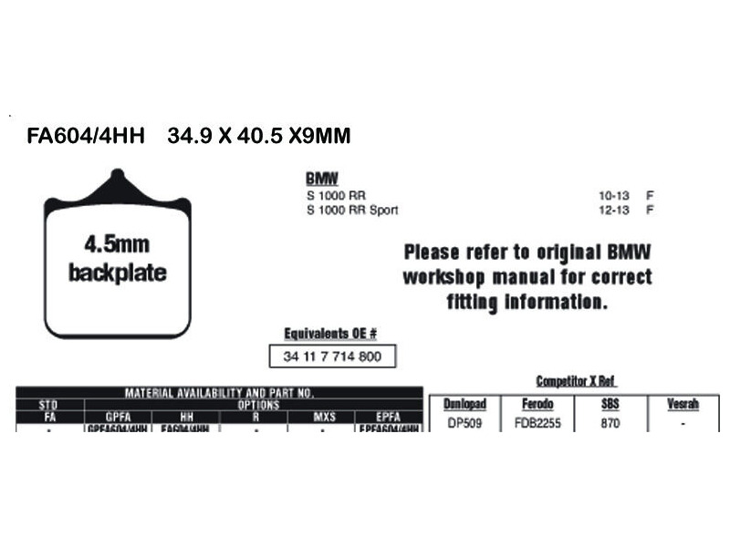 EBC BRAKES Brake Pads FA604/4HH click to zoom image