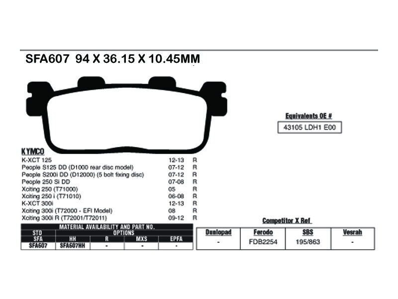 EBC BRAKES Brake Pads SFA607HH click to zoom image