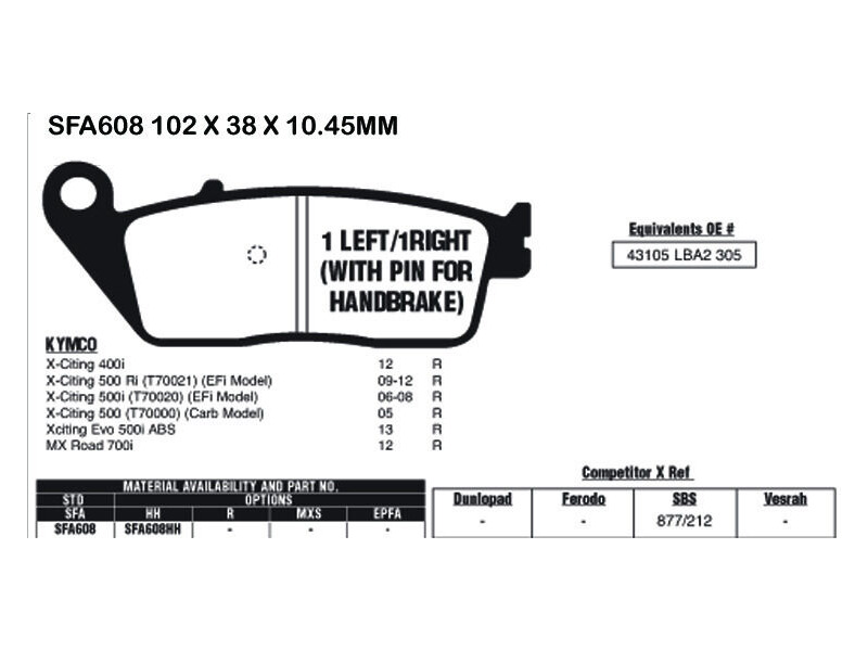 EBC BRAKES Brake Pads SFA608 click to zoom image