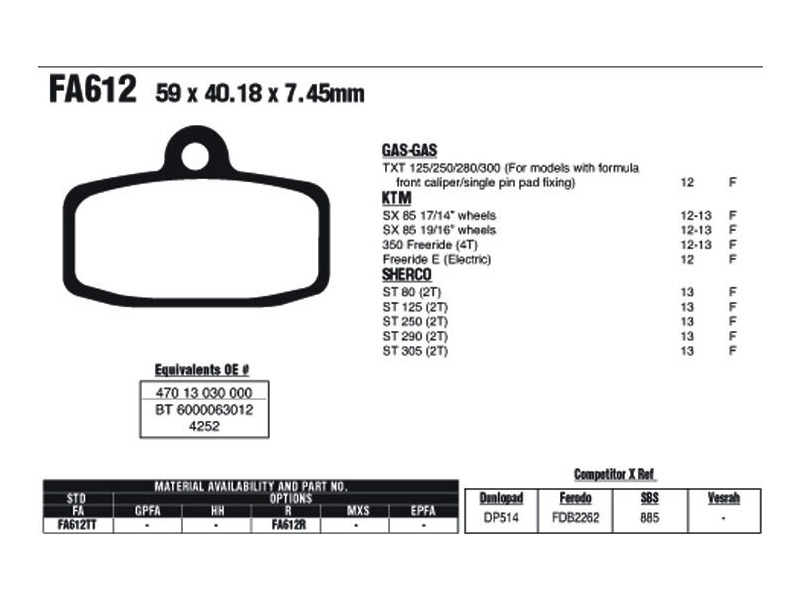 EBC BRAKES Brake Pads FA612TT click to zoom image