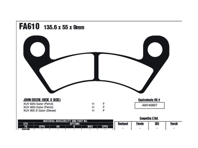 EBC BRAKES Brake Pads FA610R-SPECIAL ORDER click to zoom image