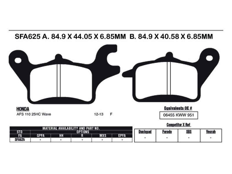 EBC BRAKES Brake Pads SFA625 click to zoom image