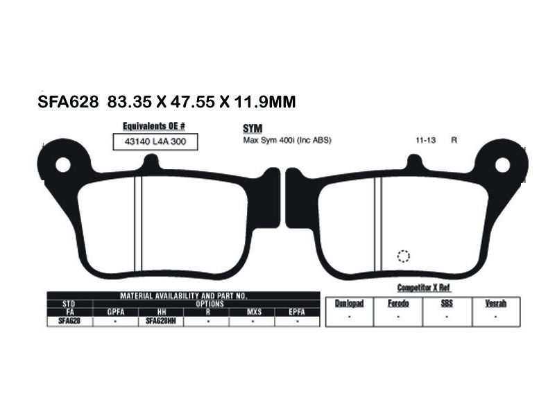 EBC BRAKES Brake Pads SFA628HH click to zoom image